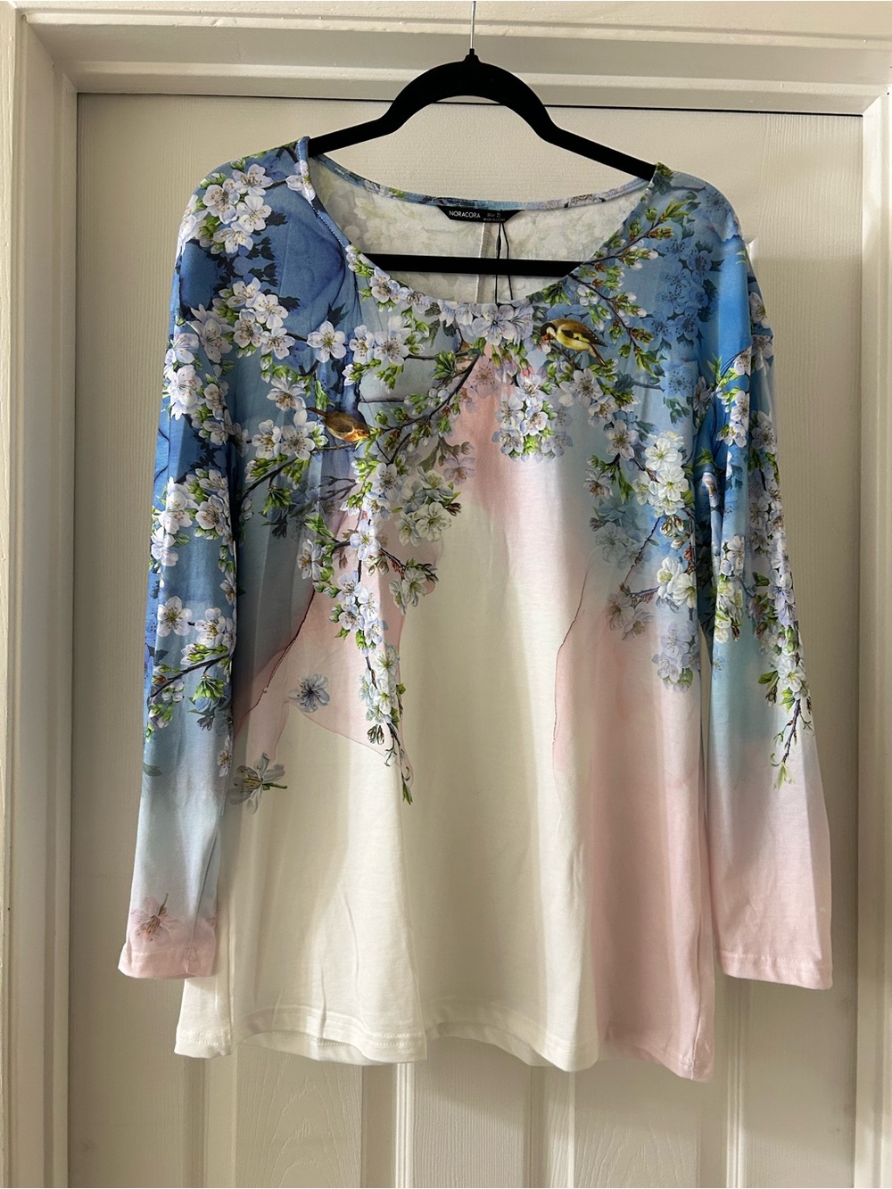 Floral Ombre Long-Sleeve Tee in Blue, Pink & White